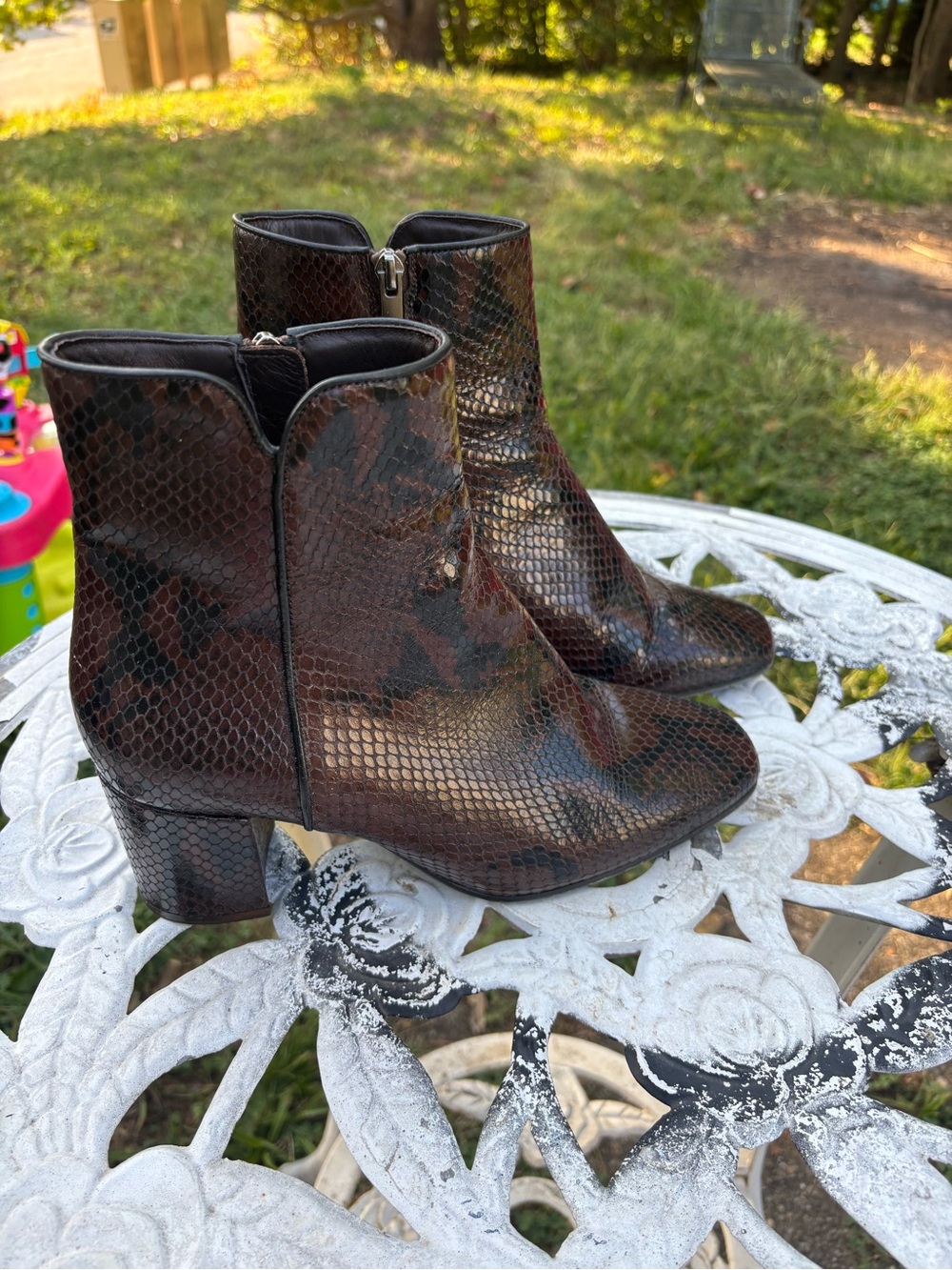 Aquatalia Dalia Chocolate Snake Print Leather Boots 9
